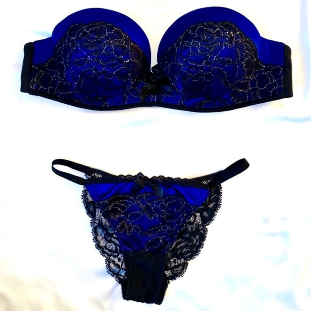 Victoria’s Secret Bombshell Strapless Bra 32B Panty Small 2 Pc Set Y2K Vintage